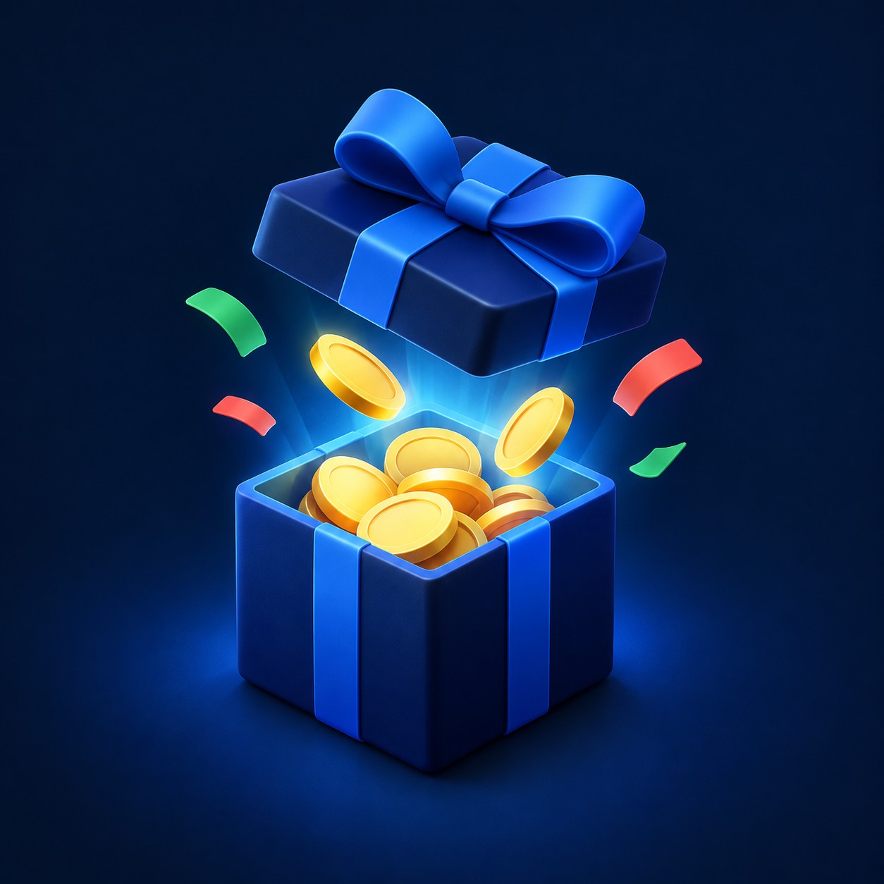 Gift box opening with coins and light