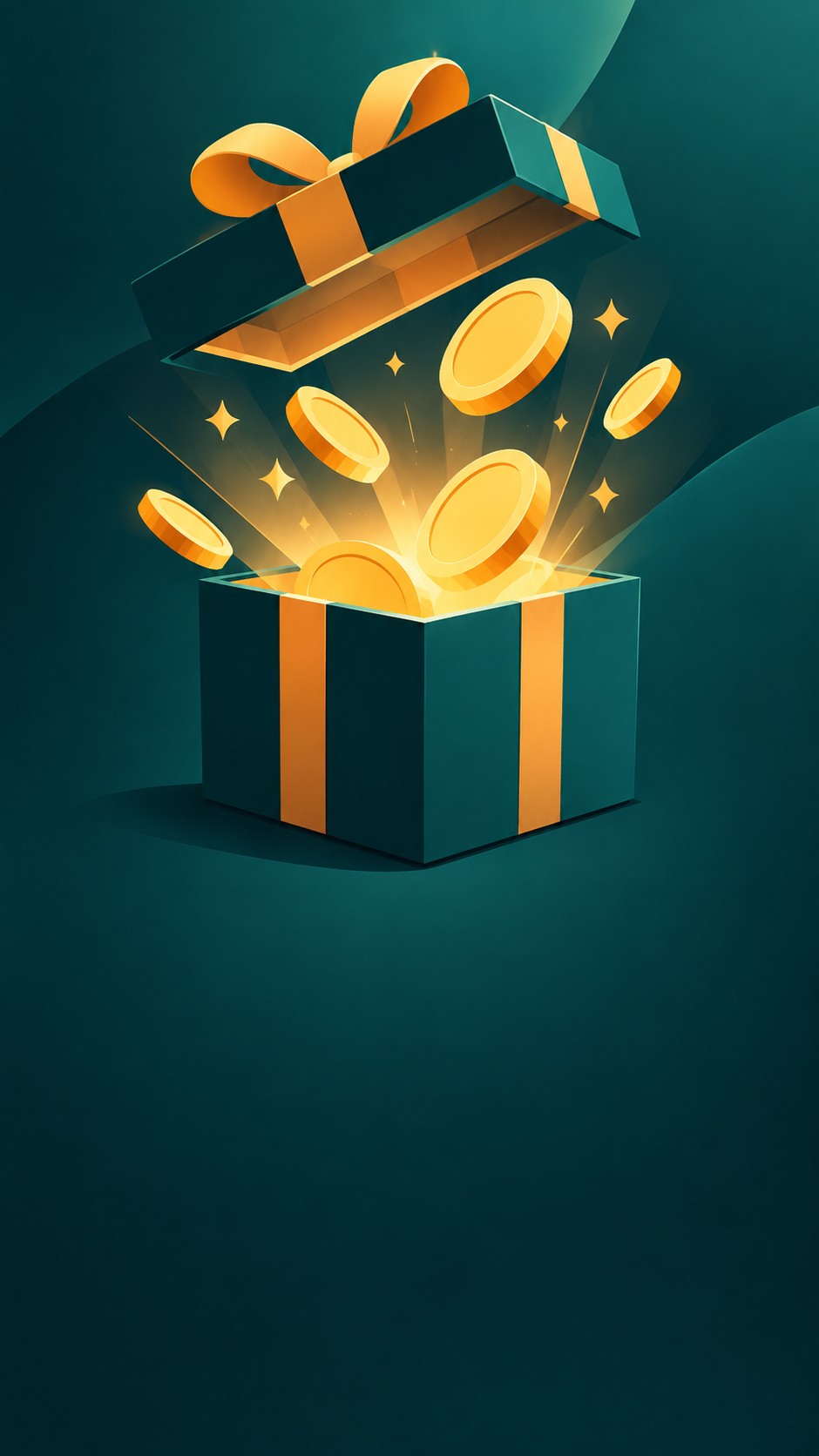 Gift box opening with coins and light
